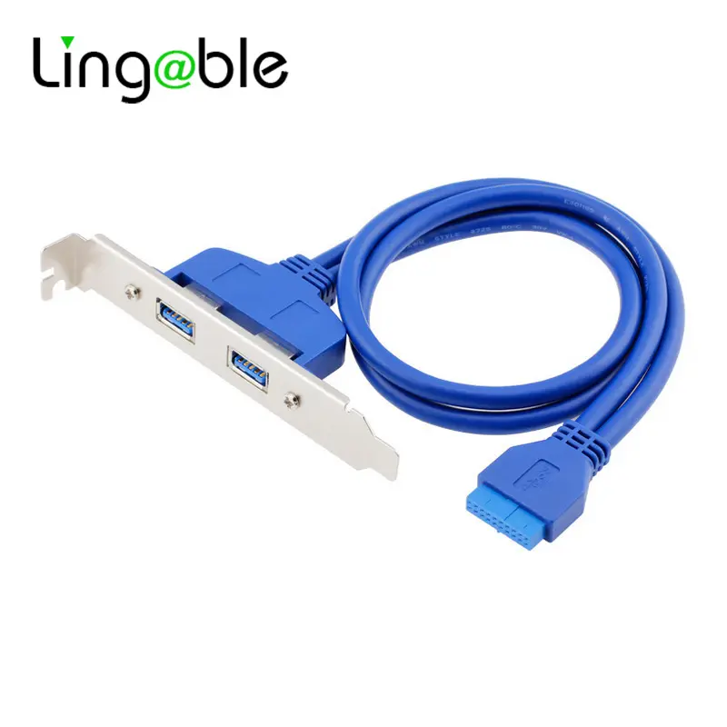 Lingable 50cm USB3.0 PCI-E Rear Panel Mount Bracket Motherboard Mainboard 20pin to Dual Port USB 3.0 Hub Adapter Cable
