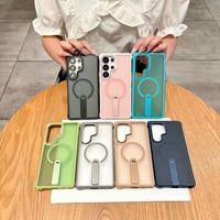 Étui de téléphone avec béquille magnétique intégrée pour Samsung S26 Ultra S25 Plus, finition mate, respectueux de la peau, antichoc, protection intégrale