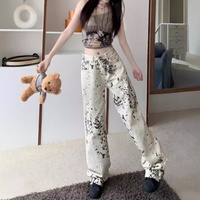 Nouveaux jeans en denim pour femmes, style streetwear, luxe discret, 2025 |   Pantalon droit ample à imprimé léopard Splash Ink