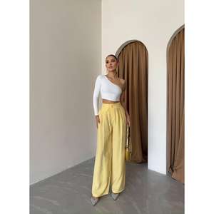 Pantalones Casuales Amarillos de Pierna Recta y Corte Holgado, Transpirables, con Pliegues, Bolsillos con Solapa, Cierre Elástico en la Cintura, Talla XL, Lavado de Color - Product Image 4