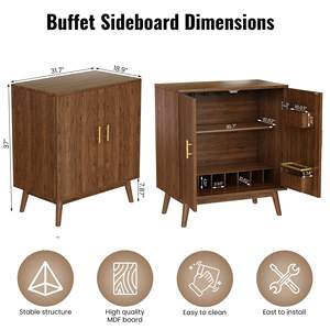 Nouvel arrivage Armoire à liqueurs avec rangement Armoire à vin avec casier à vin et porte-verres Buffet de rangement 2 portes - Product Image 6