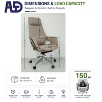 Chaise de bureau de direction en cuir de luxe à dossier haut, ergonomique, pivotante, avec base en aluminium