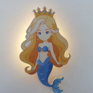 Decoración de pared de madera de sirena con luz LED, luz de pared para guardería, regalo para niñas, luz decorativa de dibujos animados para decoración de pared de habitación de niños - Product Image 1
