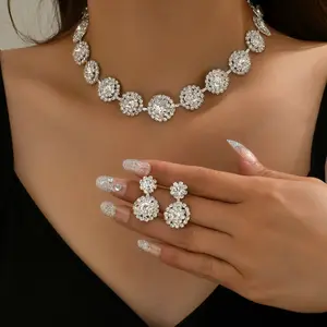 2 buah/Set perhiasan Barok Set kristal berlian imitasi mewah kalung Bling berlian anting pesta perhiasan wanita perhiasan bagus