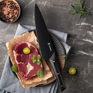 Coltello da cuoco professionale con rivestimento in titanio nero da 8 pollici di vendita calda con set di coltelli da cucina su misura per coltelli da cucina