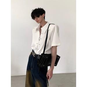 Chemise d'été à manches courtes zippée pour homme, coupe ample, style déstructuré en métal, sensation haut de gamme, transfrontalier - Product Image 2