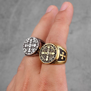 Anello da Uomo <span class=keywords><strong>San</strong></span> Benedetto in Acciaio Inossidabile, Anello Sigillo Robusto e Resistente, Anello di Protezione con Croce Romana Cattolica - Product Image 5