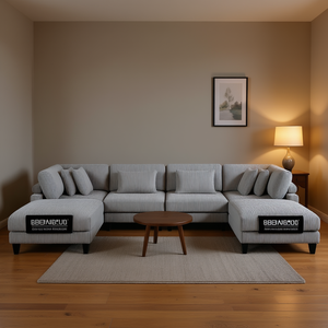 Gray Corduroy Modular Sectional Sofa Set L Shape 6pc Living Room Furniture with Ottomans and Pillows - Product Image 2