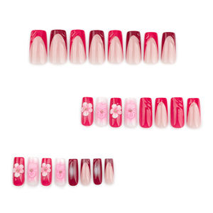 <span class=keywords><strong>Uñas</strong></span> Acrílicas 3D al por Mayor, <span class=keywords><strong>Uñas</strong></span> Postizas con Diseño de Flores, Estilo Francés, <span class=keywords><strong>Largas</strong></span> y Cuadradas, Hechas a Máquina, 24 Piezas, Semi-Artificiales - Product Image 2