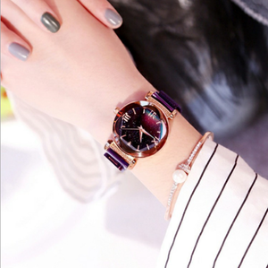 นาฬิการุ่นโด่งดังของผู้หญิง,นาฬิกาควอตซ์ตาข่ายสีแดงใส่สบายประดับหินท้องฟ้าเต็มไปด้วยดวงดาวสายแฟชั่นมิลาน - Product Image 5