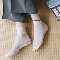Chaussettes en dentelle pour femmes, printemps-été, fines, en coton, respirantes, absorbant la transpiration, antibactériennes, à motif floral, mi-mollet, invisibles