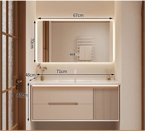 New-style Warm Yellow Bathroom Cabinet <b>Smart</b> Mirror Cabinet Space Storage White Sink Wall-mounted - Product Image 2