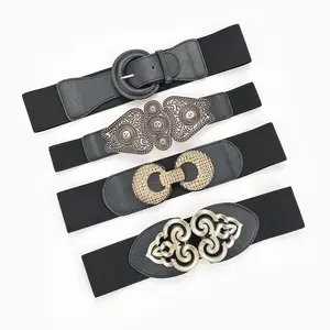 Wholesale Hot Style Ladies Wide Waist Belts Retro Carved Buckle Combination Decorative Spot Elastic Belt