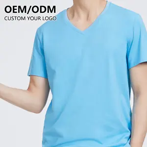 Wholesale OEM Tee Shirt Custom Printed Logo Your Brand Design Tshirt 100% Cotton Short Sleeve Men V Neck White T-Shirt