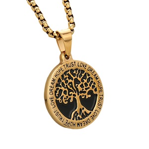 Ciondolo Vintage in Acciaio Inossidabile Placcato Oro con Catena a Scatola, Motivo Albero della Vita, Amore, Fiducia, Desiderio e <span class=keywords><strong>Pace</strong></span> - Product Image 5