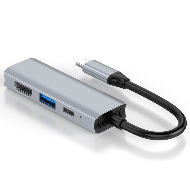 Mini 3 Port Type C Docking Station 3-in-1 High Speed USB 3.0 HDTV PD Charging Hub Aluminum Adapter