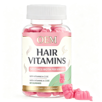 Gummies de Vitamines Capillaires 5000mcg Biotine avec Vitamines A, C, D, E – 60 Comprimés – Complément OEM pour la Croissance des Cheveux et la Beauté