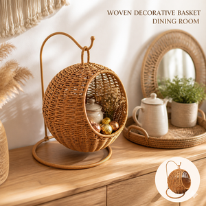 Support de panier <span class=keywords><strong>suspendu</strong></span> en rotin tressé PC, style sphérique, multifonctionnel, panier décoratif pour fruits, bonbons, bibelots, bureau, table, maison - Product Image 5