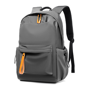 Laptop Backpack For Men 15 Inches Gray Solid Color Travel School Bag With Front Pocket And Orange Zip <b>Pullers</b> - Product Image 1