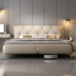 Lit double en cuir véritable de luxe léger avec tête de lit rembourrée, système de levage hydraulique à gaz et rangement, <span class=keywords><strong>pour</strong></span> chambre principale ou chambre de mariage - Product Image 3