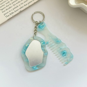 Set de Espejo y Peine con Forma de Nube Irregular Estilo Coreano, de Acetato con Efecto Mármol, Llavero Portátil para Mujer, Accesorios para Coche y Bolso - Product Image 2
