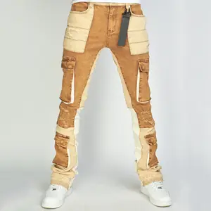 Oem Denim Hersteller Custom ized Design Street Fashion Herren Jeans Stacked Panel Multi Pocket Denim Hose
