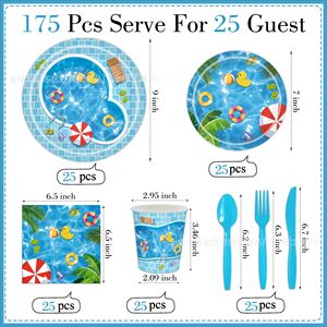 Summer Pool Party <b>Disposable</b> Tableware Set Paper <b>Plates</b> Cups Napkins For Outdoor Gathering - Product Image 2