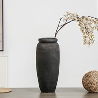 Vases rustiques vintage FANGSHENG en terre cuite, faits à la main, en céramique noire, forme de bouteille antique, grand pot à fleurs pour bureau et jardin