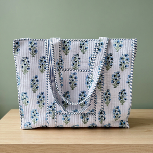 Floral Handprinted <b>Large</b> Quilted <b>Women's</b> Tote <b>Bags</b> Boho Overnight <b>Weekender</b> Beach Tote Eco-Friendly Shopping Grocery Travel <b>Bags</b> - Product Image 1