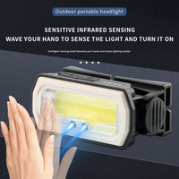 Lampe frontale LED COB rechargeable à capteur de mouvement avec affichage de la puissance, torche frontale mains libres étanche pour le camping, la pêche et les activités de plein air