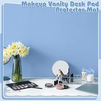 Tapis de maquillage pour coiffeuse, design festonné, bleu/rose, double face, réversible, imperméable, en cuir PU fabriqué à la machine, pour table de toilette