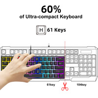 Mini Wired 61-keys ABS Keycaps 60 Percent Gaming Mechanical Keyboard Laptop Desktop Compatible Wholesale English Plastic