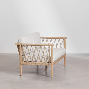 Meubles de jardin pour terrasse extérieure, canapé deux places en teck naturel, équipé de cordes et d'un coussin, style minimaliste - <span class=keywords><strong>Jemi</strong></span> - Product Image 4