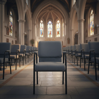 Chaise d'église empilable rembourrée de haute qualité de 21 pouces de large avec accoudoirs, pour auditorium, en gris, vente en gros