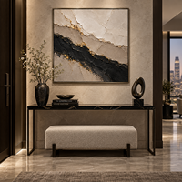 Peinture sur toile abstraite texturée géode or noir de luxe, décoration murale beige neutre pour hôtel, chambre, bureau, hall
