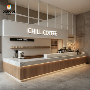 Mostrador de Barra de Cafetería de Mármol Personalizado con Iluminación LED, Muebles de Madera para Cafetería, Vitrina de Exhibición para Panadería, Diseño Completo para Tienda - Product Image 6