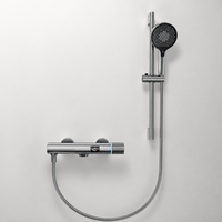 Ensemble de douche mural thermostatique en laiton avec affichage numérique LED, 3 modes, à poignée coulissante, style simple et moderne, vente en gros