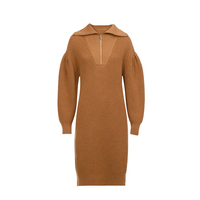 Benutzer definierte Herbst Winter Braun Revers Langarm Lässig Einfaches Kleid Für Frauen Pullover Strickkleid