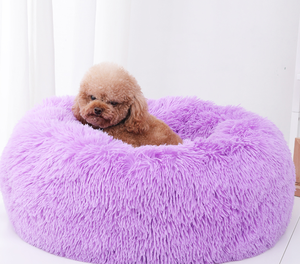Lusso rotondo letto per cani lavabile peluche divano con modello solido in pelliccia sintetica cuccia per cuccioli e gattini - Product Image 5