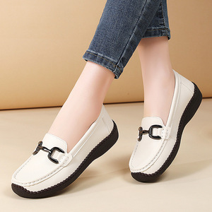 Mocassini da <span class=keywords><strong>Donna</strong></span> Xuanhui alla Moda di Alta Qualità con Punta a Ferro e Fibbia Metallica, in Morbida Pelle PU Bianca, <span class=keywords><strong>Tacco</strong></span> Basso 2.0cm - Product Image 6