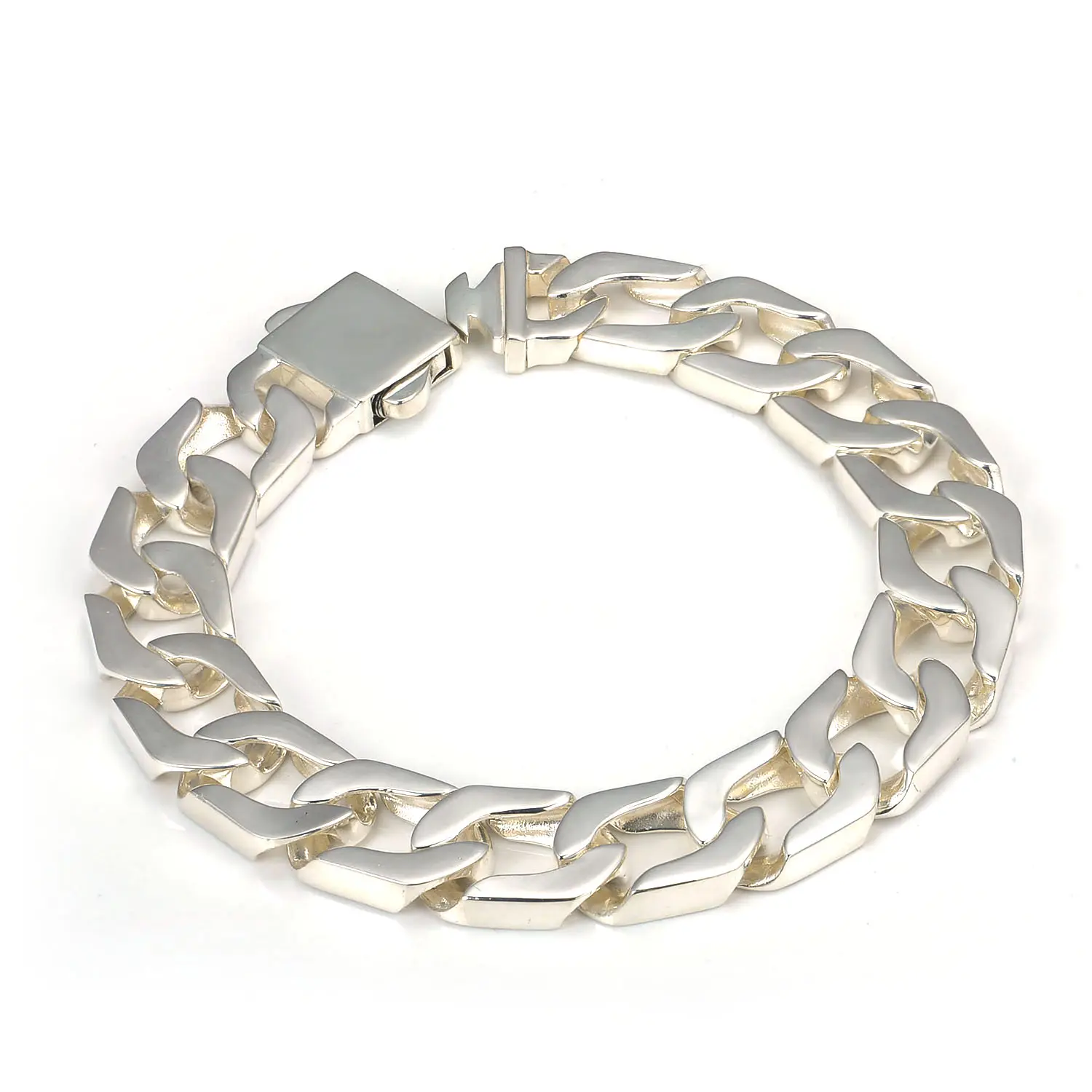 Factory Wholesale 925 Sterling Silver Men Bracelet Custom Design Fine Jewelry 14MM Wide Flat Cuban Chain