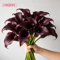 TH1584 Fleurs artificielles mini Calla Lily en EVA noir et violet, effet toucher réel, pour bouquet de mariage et décoration florale intérieure