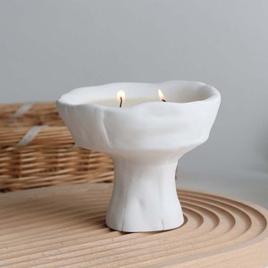 独特的白色石膏高脚杯形手工100% 大豆蜡蜡烛家居香水2芯香薰蜡烛 - Product Image 4
