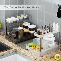 Organisateur de placard coulissant à 2 niveaux, étagère de rangement multi-usages pour cuisine, salle de bain, maison, sous l'évier