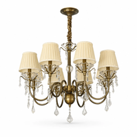 Lustre antique en bronze et laiton avec abat-jour en tissu plissé, douilles E14, pour salle de banquet, manoir, château