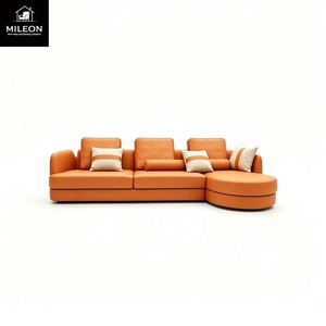 <span class=keywords><strong>Canapé</strong></span> d'angle moderne en cuir orange <span class=keywords><strong>3</strong></span> <span class=keywords><strong>places</strong></span> avec chaise longue et coussins pour salon, maison, hôtel - Product Image 6