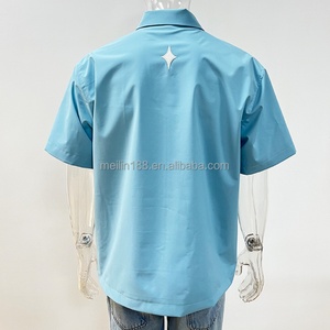 Chemises en nylon personnalisées avec fermeture éclair pour hommes, 100% polyester, streetwear décontracté d'été, manches courtes, broderie, chemises en nylon - Product Image 3