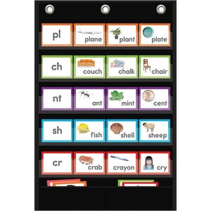 Foldable 5-Pocket Standard Pocket Chart with Clear Design and Extra Storage Pocket for School Home Office Use - Product Image 1
