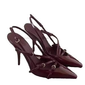 Factory Wholesale Patent Leather One-line With Cat-<b>toe</b> <b>Sandals</b> Feel Pointed Stiletto Heels Women Pu Insole Thin Hee - Product Image 5