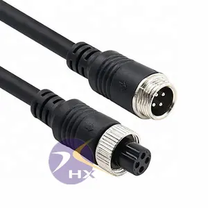 M12 Waterproof Male To Female Rear View Camera Audio Video Gx12 Aviation Connector Extension Cable For Vehicle